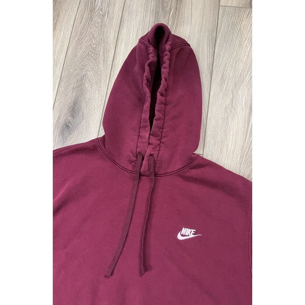 Nike Club Fleece Hoodie Mens Sz Large Burgundy Logo Fleece Lined Front Pocket